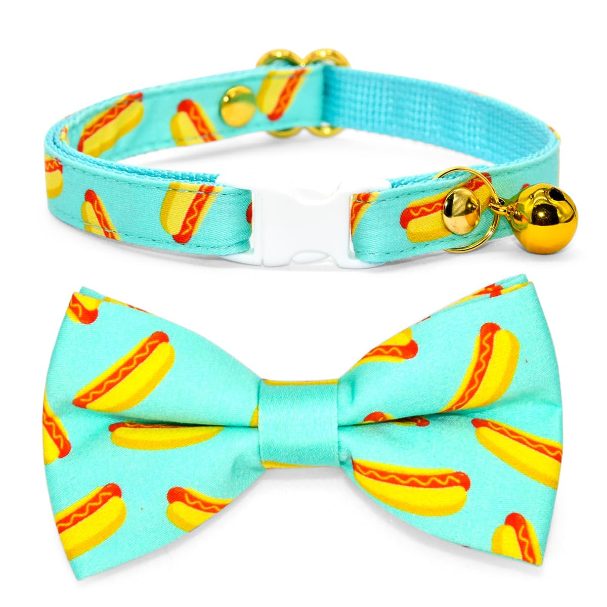 Cheese Cat Bow Tie Collar, Blue & Yellow Cheese Pattern, Wedding/Birthday/Festivals Cat Collar, Quick Release Safety Breakaway Collar