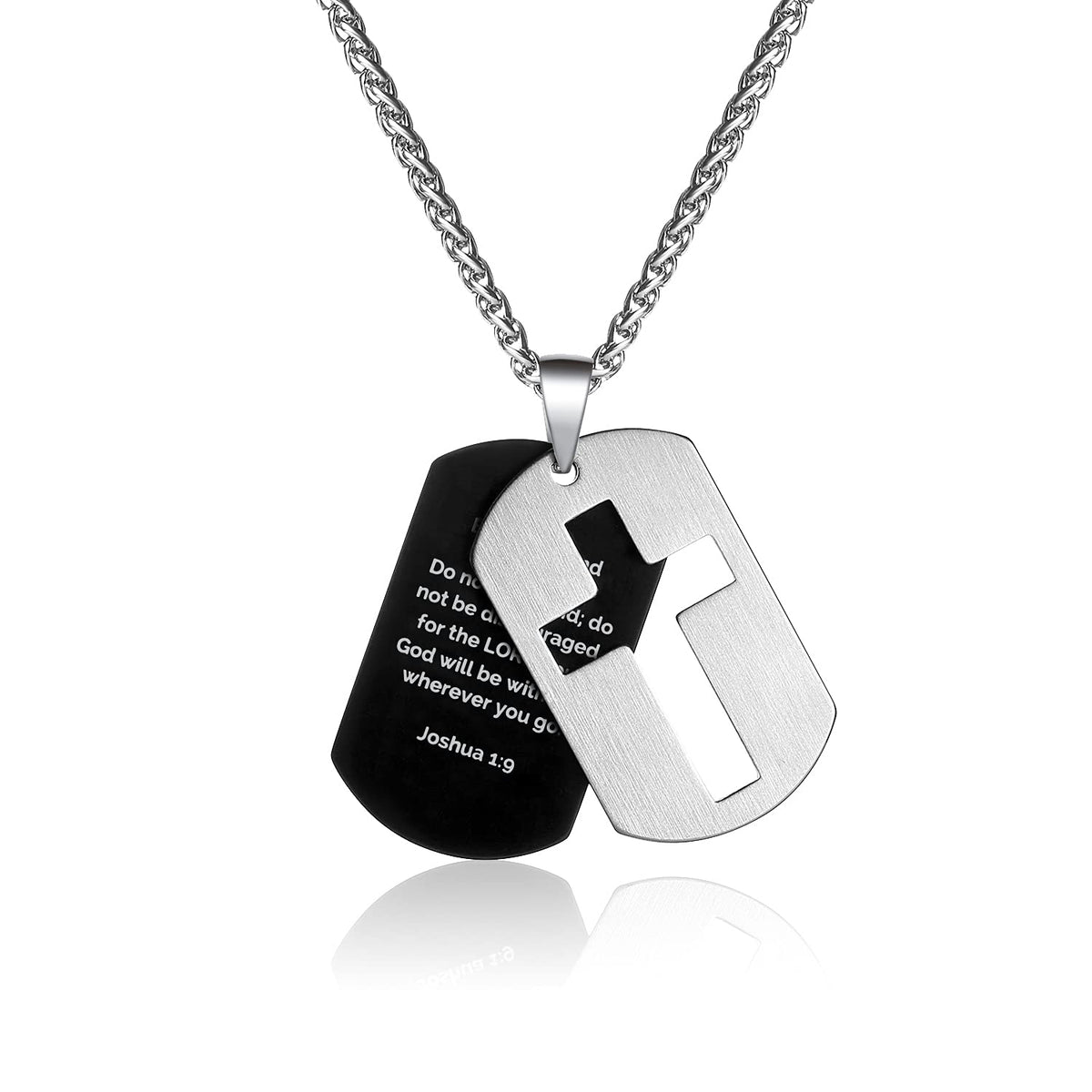 P. BLAKE Dog Tag Cross Necklace Gifts for Boys Men, Stainless Steel Bible Verse Pendant Chain Christian Religious Jewelry Gifts