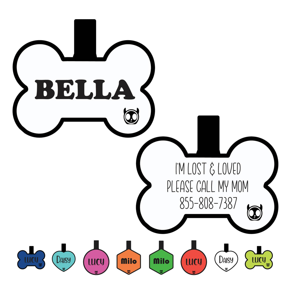 Silicone Silent Dog Tag Personalized with 5 Lines of Custom Deep Engraved Durable Soundless Pet ID Name Tag Bone Tiffany