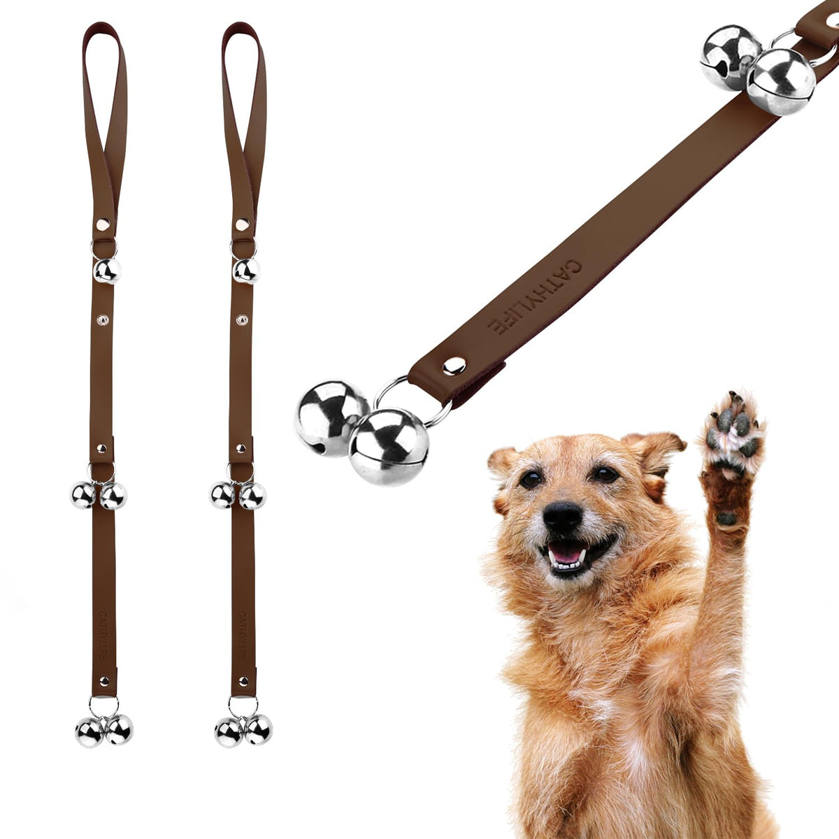 Leather Dog Doorbells to Go Outside, Brass Potty Training Bell