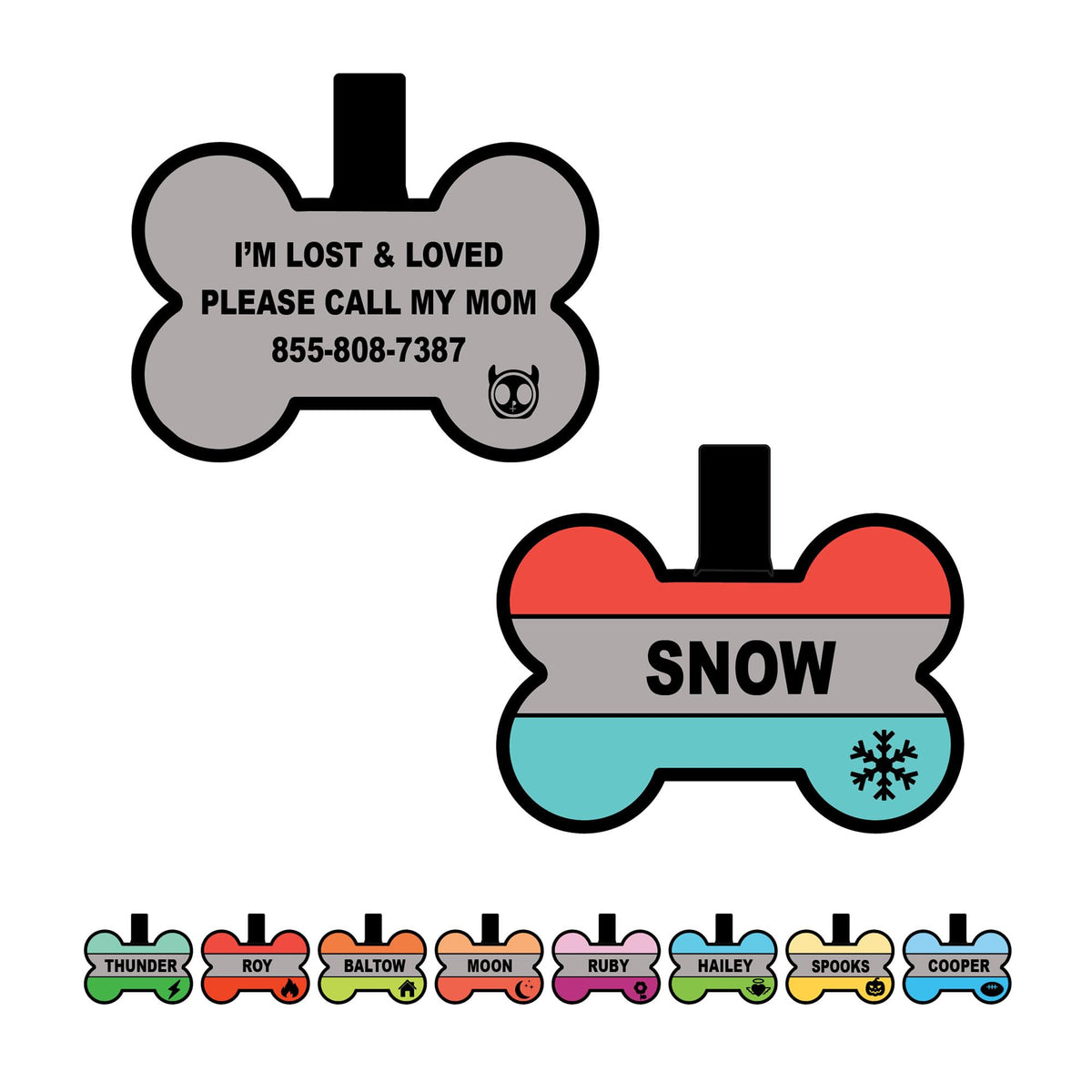 Silent Dog Tag Personalized with 5 Lines of Custom Deep Engraved Durable Soundless Silicone Pet ID Name Tag Bone Design Blue