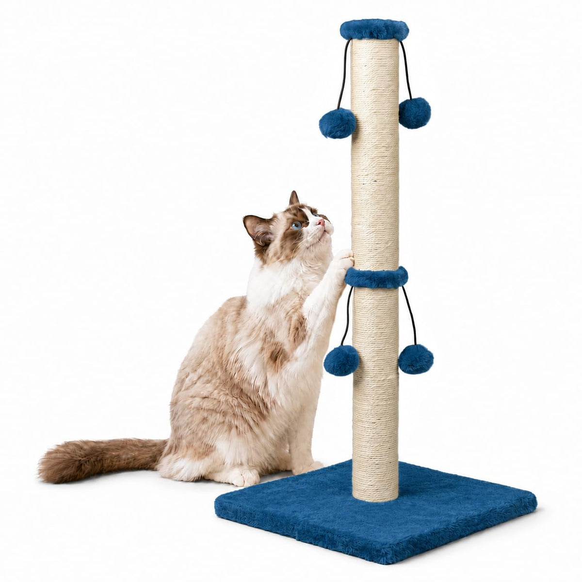 Dimaka 29'' Cat Scratching Post, Natural Sisal Rope Scratcher Post, Kitten Claw Scratch with 4 DanglingToy Balls for Large Cats (Grey)
