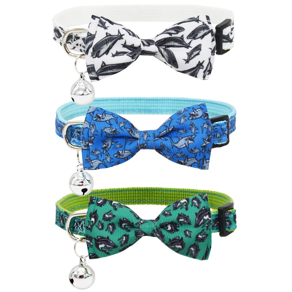 3 Pack Bowtie Skull Cat Collar Adjustable Quick Release Collar with Bell Black Pink and Green