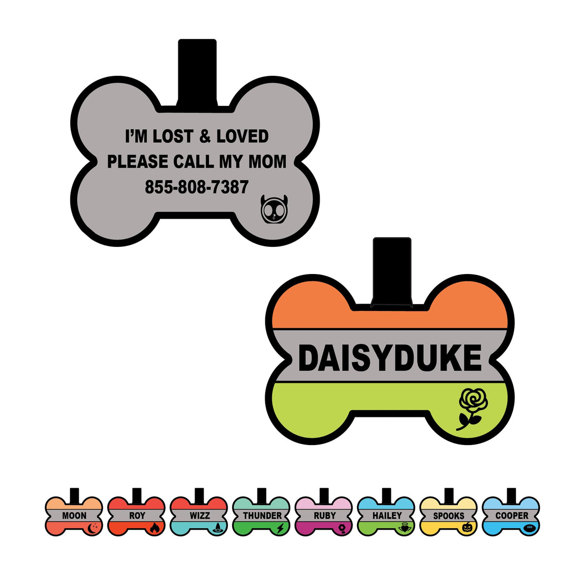 Silent Dog Tag Personalized with 5 Lines of Custom Deep Engraved Durable Soundless Silicone Pet ID Name Tag Bone Design Blue