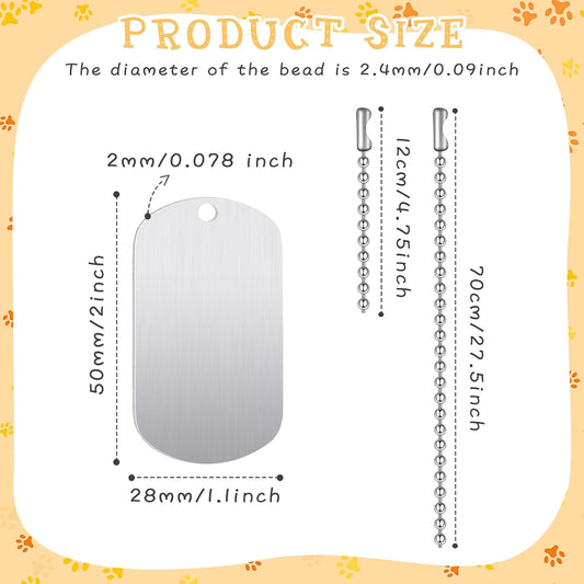20 Pcs Military Dog Tags Set, 10 Army Blank Tags 10 Chains, Silver