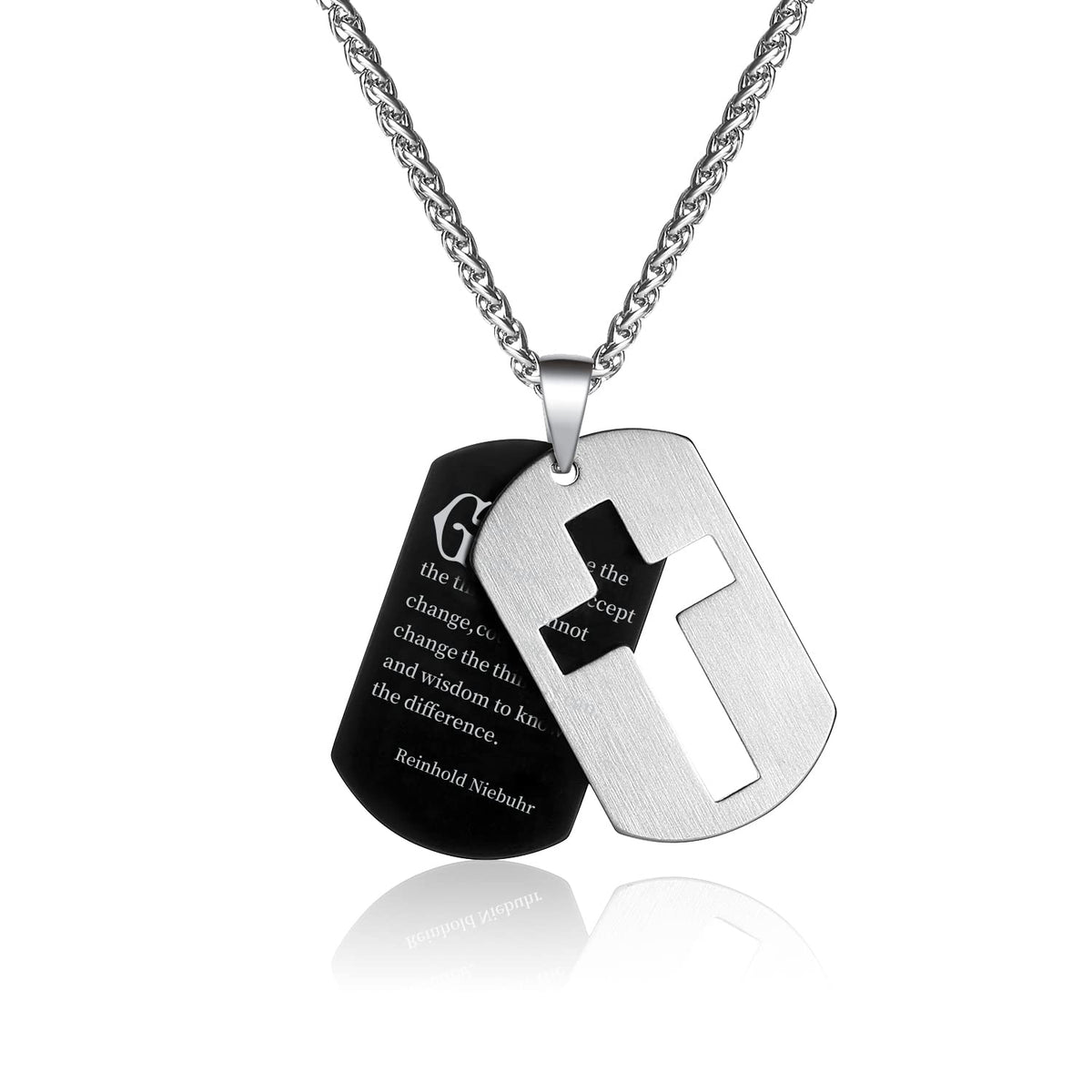 P. BLAKE Dog Tag Cross Necklace Gifts for Boys Men, Stainless Steel Bible Verse Pendant Chain Christian Religious Jewelry Gifts