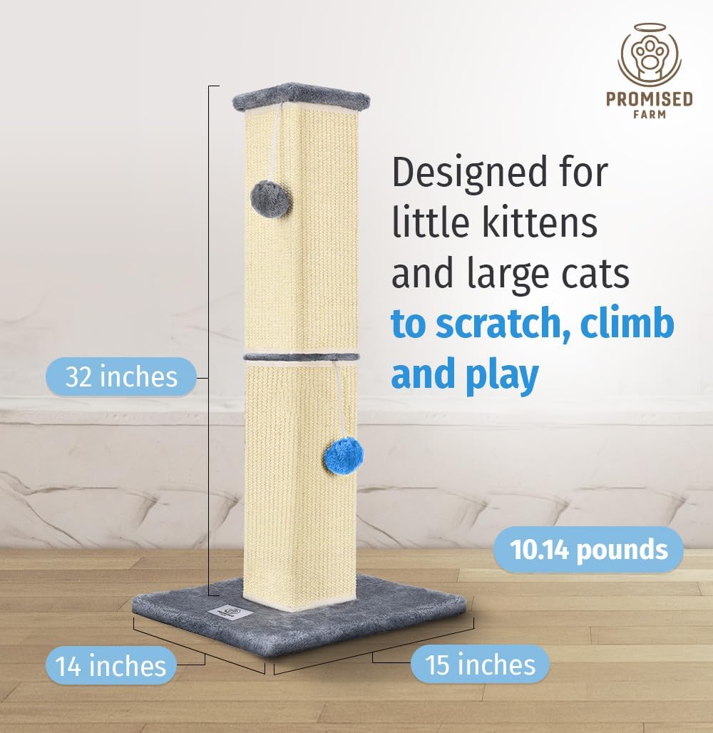 Tall Cat Scratching Post 32 Inches – Cat Scratcher for Indoor Cats Protect Furniture – Durable and Sturdy Design – Aesthetic Cat Accessories Essentials Grey/Blue
