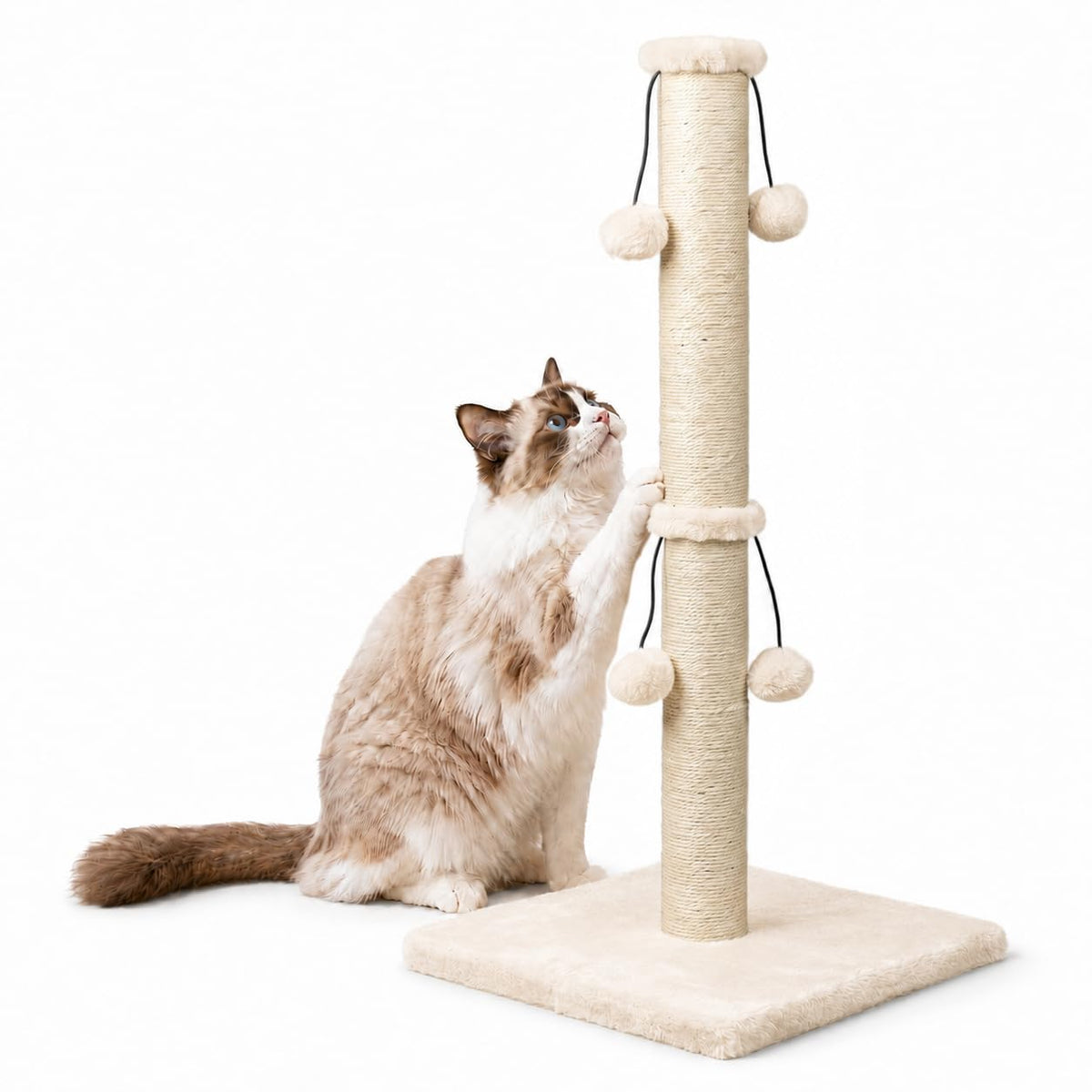 Dimaka 29'' Cat Scratching Post, Natural Sisal Rope Scratcher Post, Kitten Claw Scratch with 4 DanglingToy Balls for Large Cats (Grey)