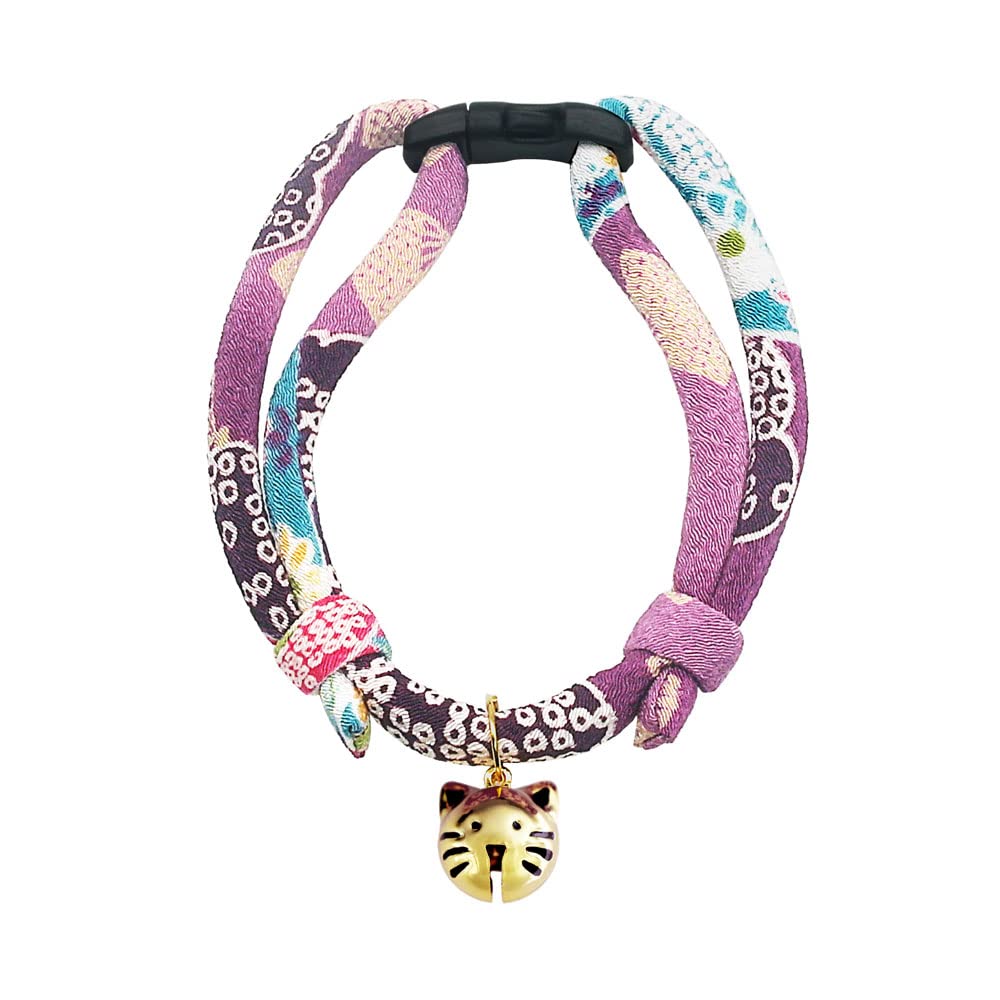 Cat Collar with Kitty Face Bell. Cute Japan Chirimen Kitten Collar. Soft & Lightweight.