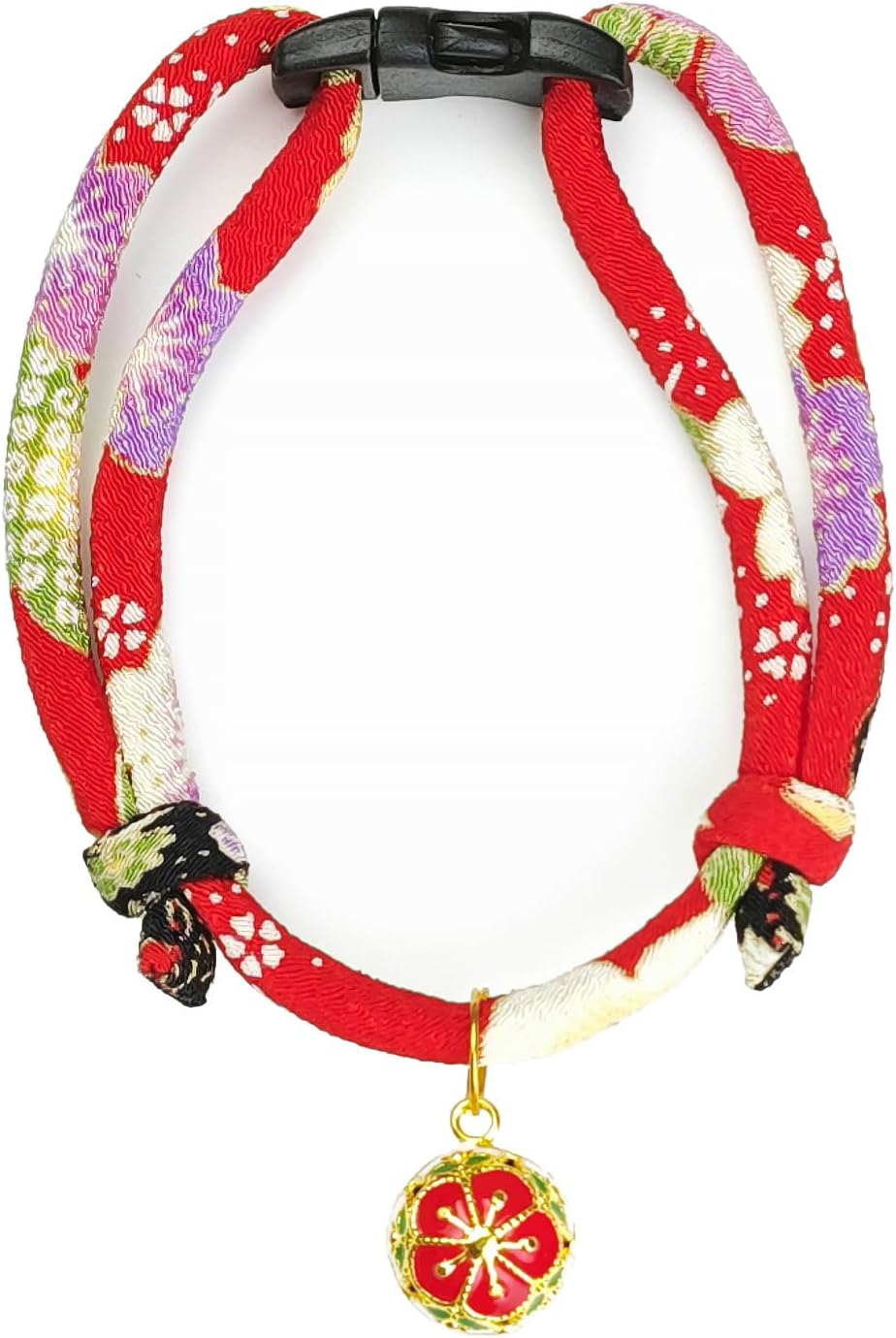 Breakaway Cat Collar. Japanese Plum Blossom Bell & Chic Kimono Design, Soft Adjustable Kitten Collar for Boys & Girls