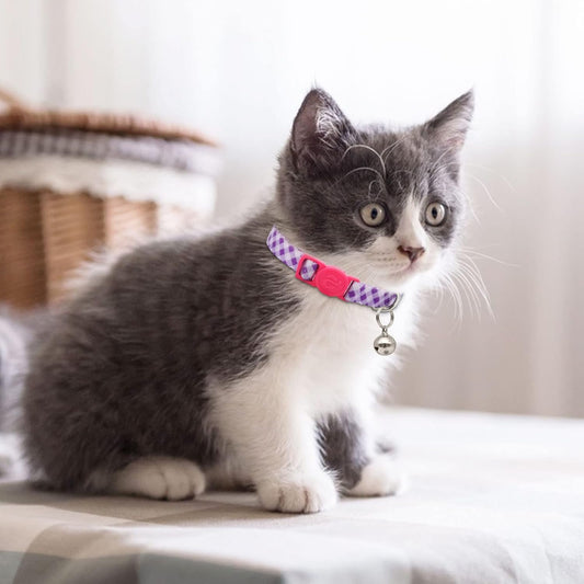 azuza 4 Pack Kitten Collars, Breakaway Kitten Collar with Bell, Plaid