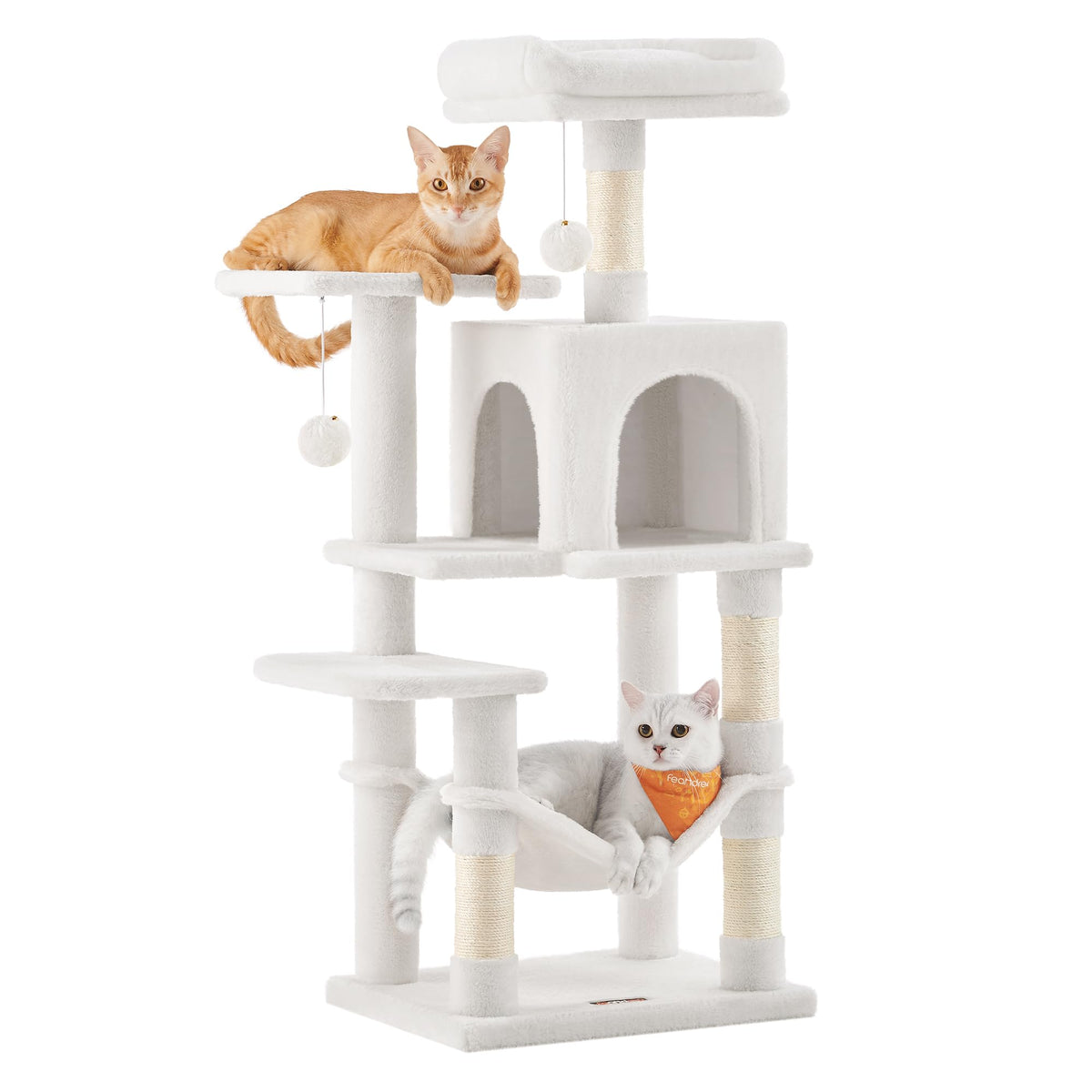 Feandrea Cat Tree, 59.5-Inch Tall Cat Tower, Multi-Level Condo, Beige