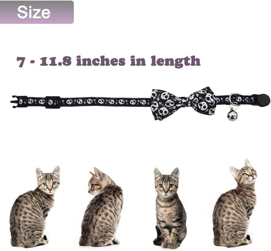 3 Pack Bowtie Skull Cat Collar Adjustable Quick Release Collar with Bell Black Pink and Green