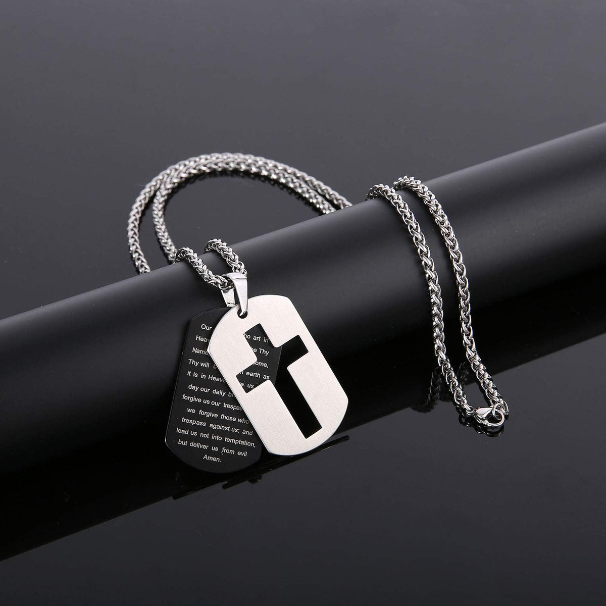 P. BLAKE Dog Tag Cross Necklace Gifts for Boys Men, Stainless Steel Bible Verse Pendant Chain Christian Religious Jewelry Gifts