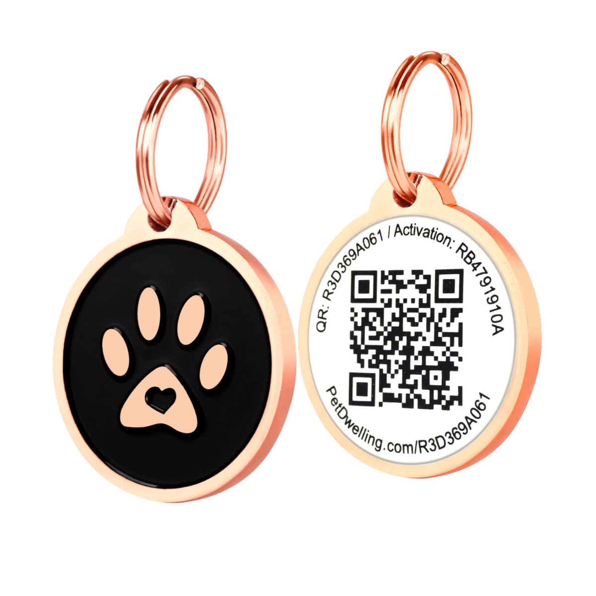 Pet Dwelling QR Pet Tag – Easy Scan Instant Location Alerts, Online Pet Profile with AI Feature for Dogs & Cats (Lux Gold White Paw)