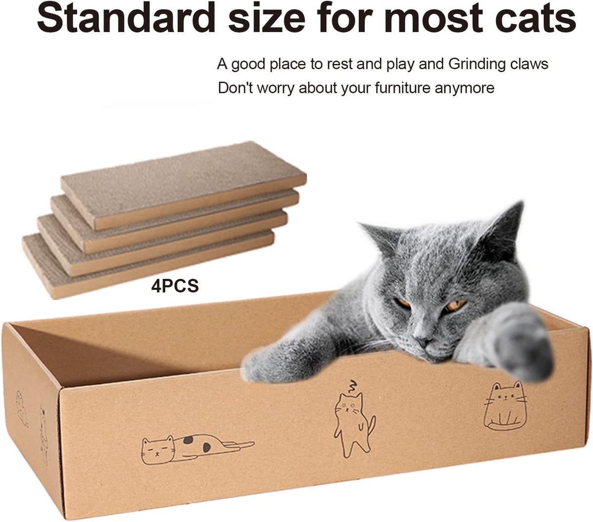 4 Packs in 1 Cat Scratch Pad with Box, Cat Scratcher Cardboard,Reversible,Durable Recyclable Cardboard, Suitable for Cats to Rest, Grind Claws and Play with Scratch Box