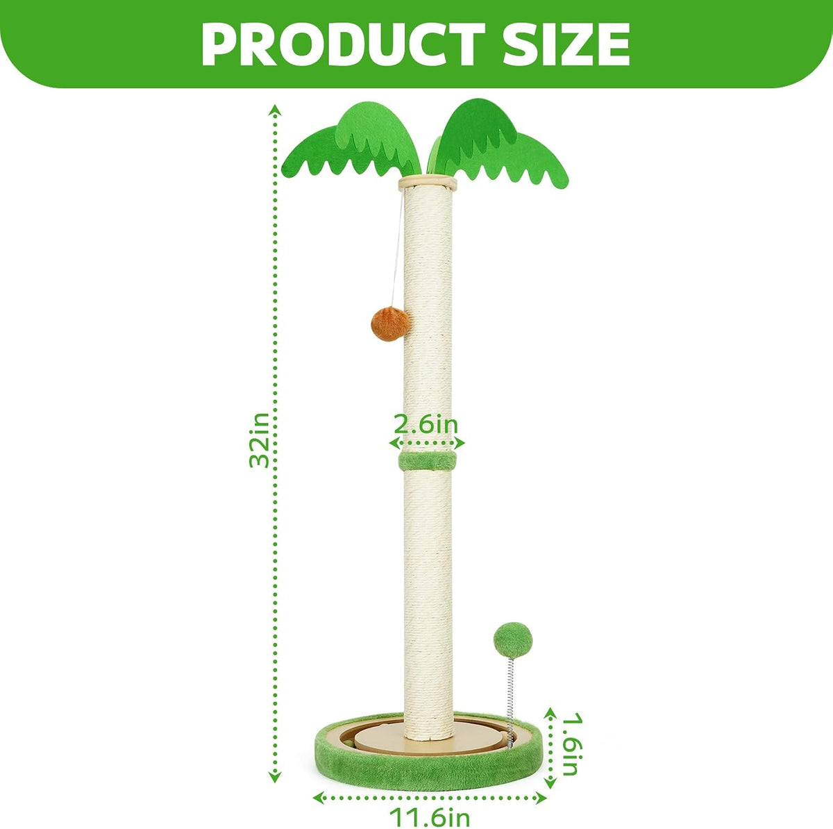 TIMIEEYA 32" Tall Cat Scratching Post - Cat Scratching Posts for Indoor Cats with Spring Ball, Interactive Wooden Track Ball for Kittens Adults Cats