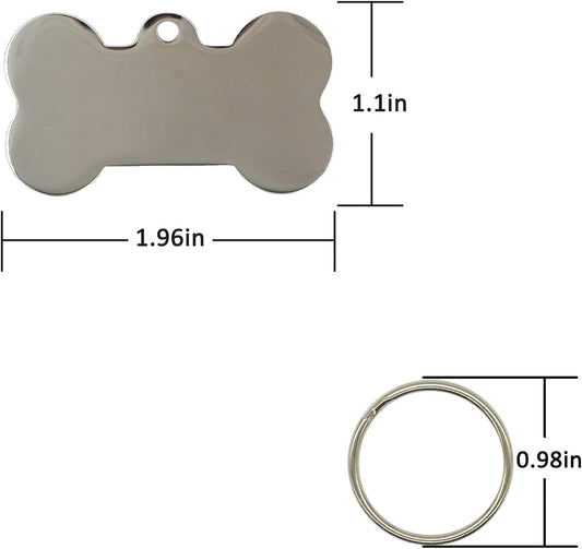 Stainless Steel Blank Bone Shape Dog Tags Stamping Blanks with Key Rings 10 Pack