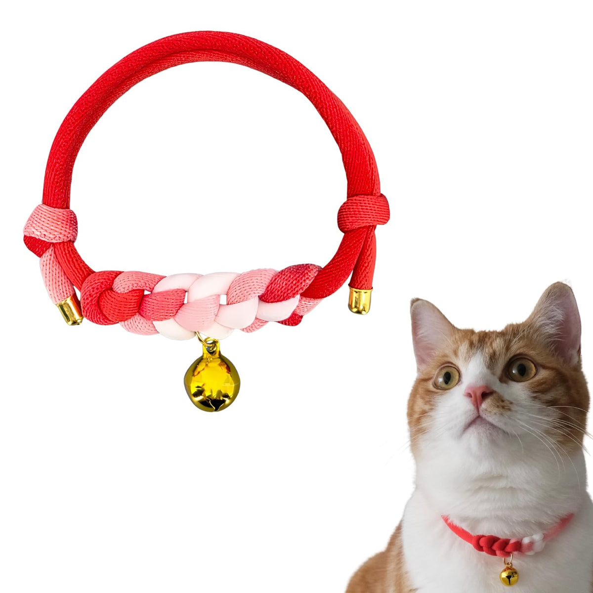 Cat Collar with Bell, Cute Adjustable Cotton Kitten Collar, Soft Lightweight Slip On Collar for Indoor Cats, Handmade in California (Green Ombre)