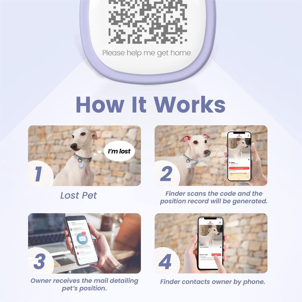 Pawaii Dog ID Tag, Silent Silicone QR Code Tag, Scan Alerts, No App, 1 Pack