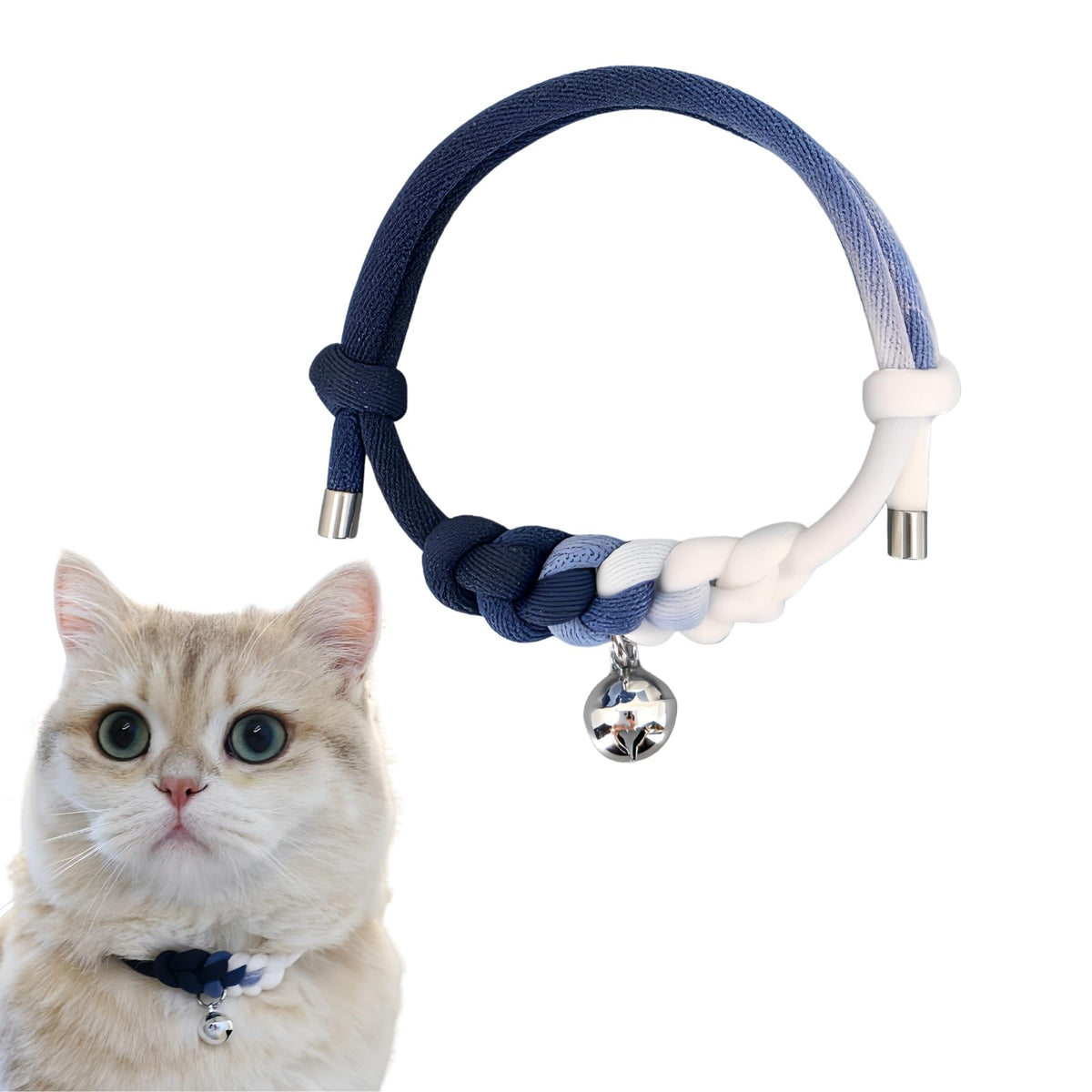 Cat Collar with Bell, Cute Adjustable Cotton Kitten Collar, Soft Lightweight Slip On Collar for Indoor Cats, Handmade in California (Green Ombre)