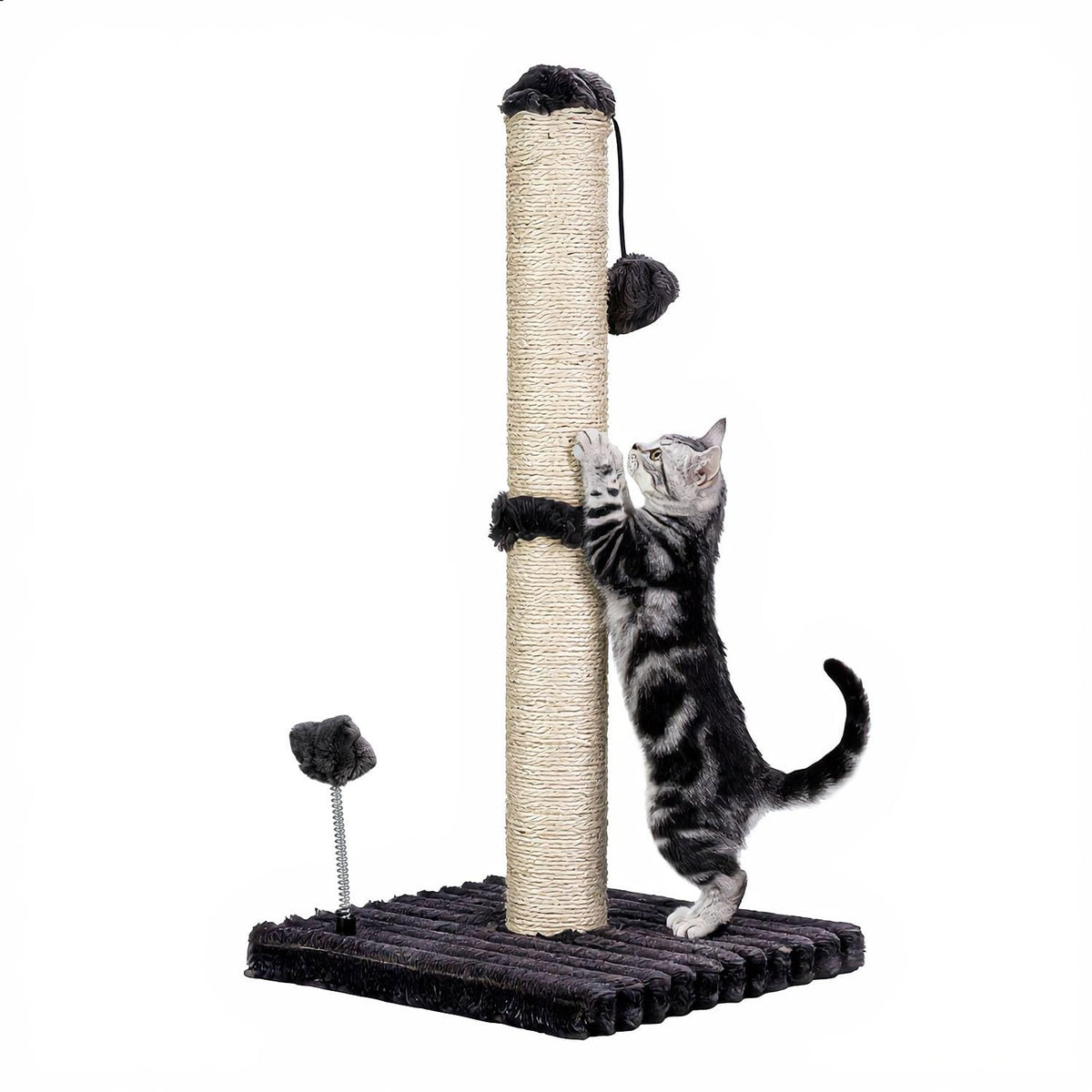 MECOOL Cat Scratching Post Premium Sisal Scratch Posts with Hanging Ball Vertical Scratcher for Indoor Cats and Kittens,Black