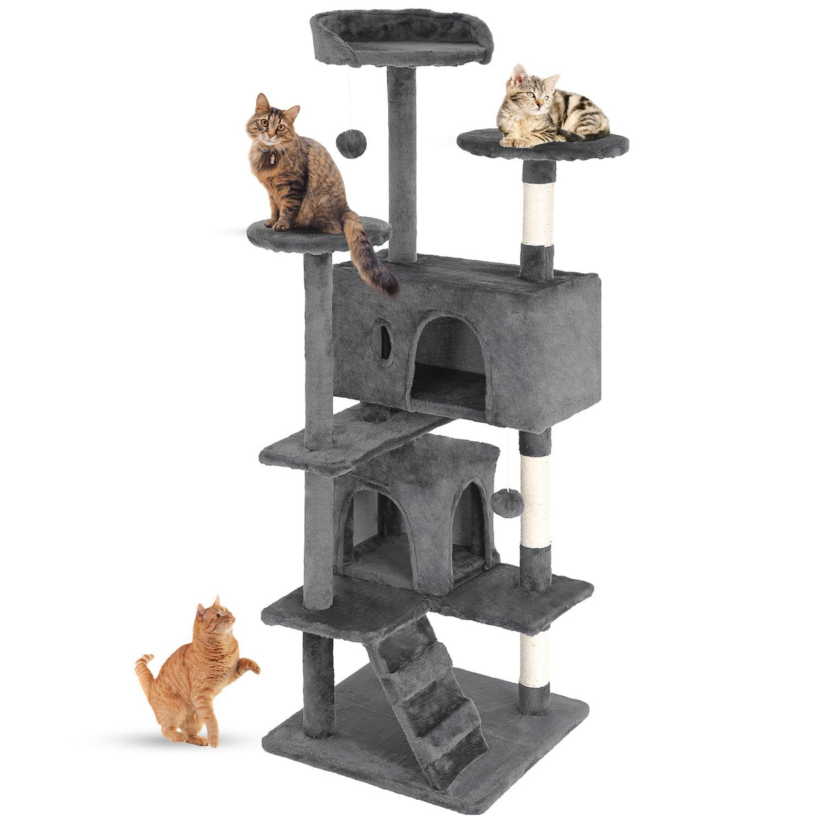 FDW | 54" Cat Tree Tower | Dark Gray | Multi-Level Indoor Activity Center