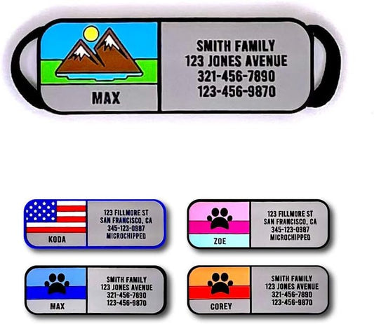 LYP Soundless Slide-On Collar Dog ID Tag - Designer Deep Engraved Silicone – Engraving Will Last - Pet ID Tags, Dog Tags, Cat Tags (Mountain, Medium)