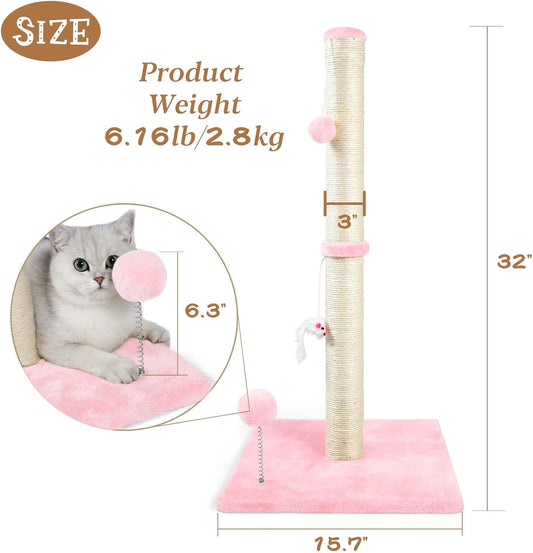 ANWA 32" Tall Sisal Cat Scratching Posts Tree for Indoor Cats Adults, Pink