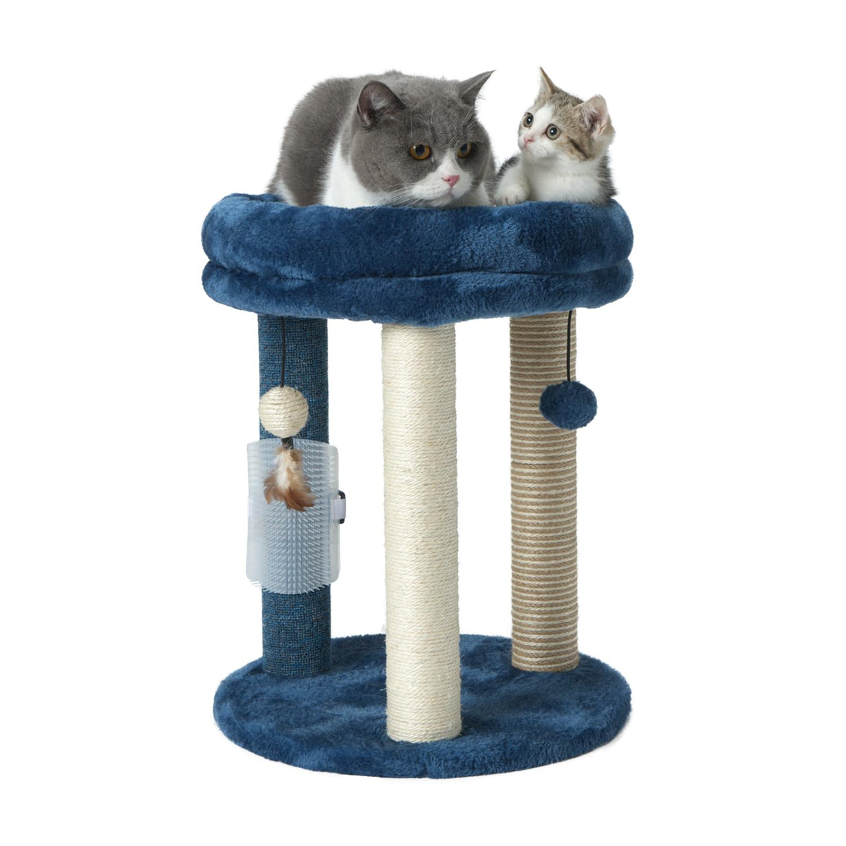 MECOOL 4in1 Small Cat Tree,Scratching Post with Tower Soft Bed, Sisal Carpet Jute Posts with Three Hanging Ball Toys and Massage Brush for Indoor Cats