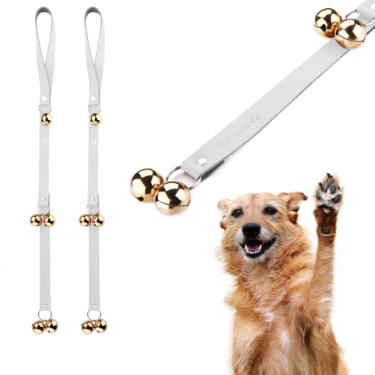 Leather Dog Doorbells to Go Outside, Brass Potty Training Bell