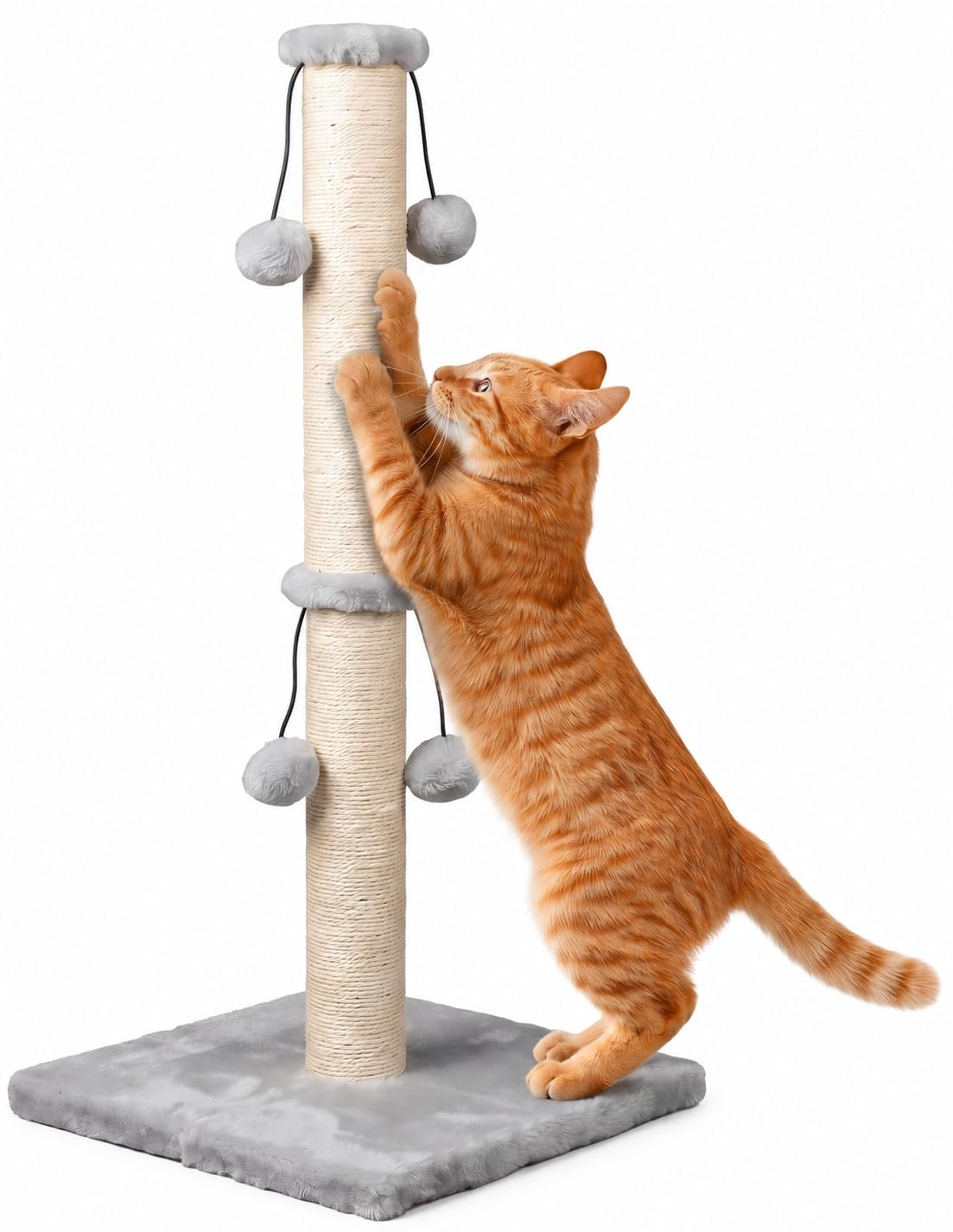 Dimaka 29'' Cat Scratching Post, Natural Sisal Rope Scratcher Post, Kitten Claw Scratch with 4 DanglingToy Balls for Large Cats (Grey)