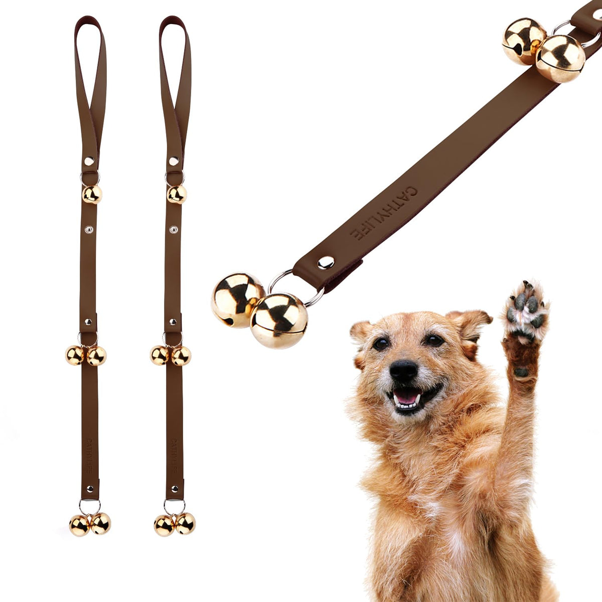 Leather Dog Doorbells to Go Outside, Brass Potty Training Bell