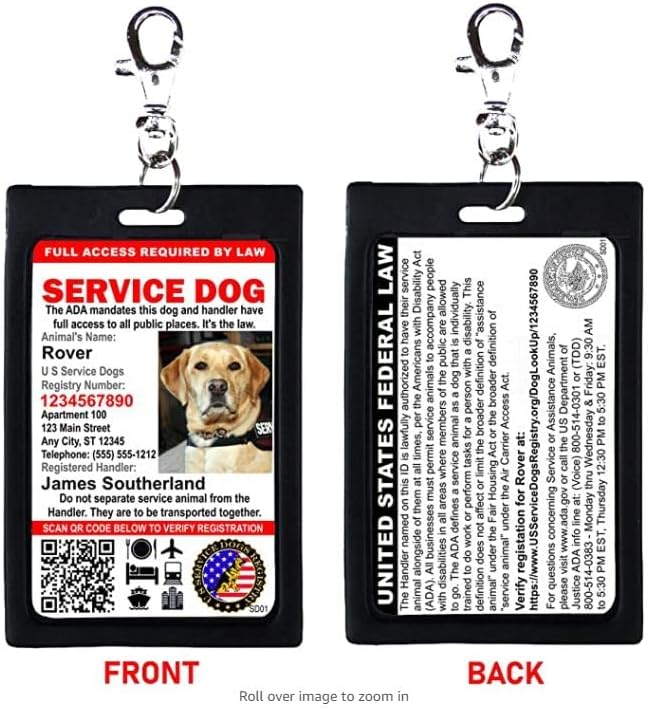 Just 4 Paws Custom Service Dog ID Card with QR Code and Optional Holograph | Registration to U S Service Dogs Registry Plus ID Holder & Digital ID - Portrait Style
