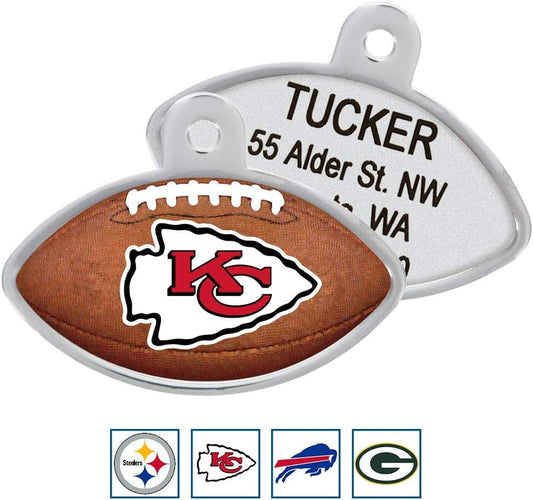 GoTags Personaized NFL Dog Tags, Kansas City Chiefs, Football Shape Custom Engraved Pet ID Tags