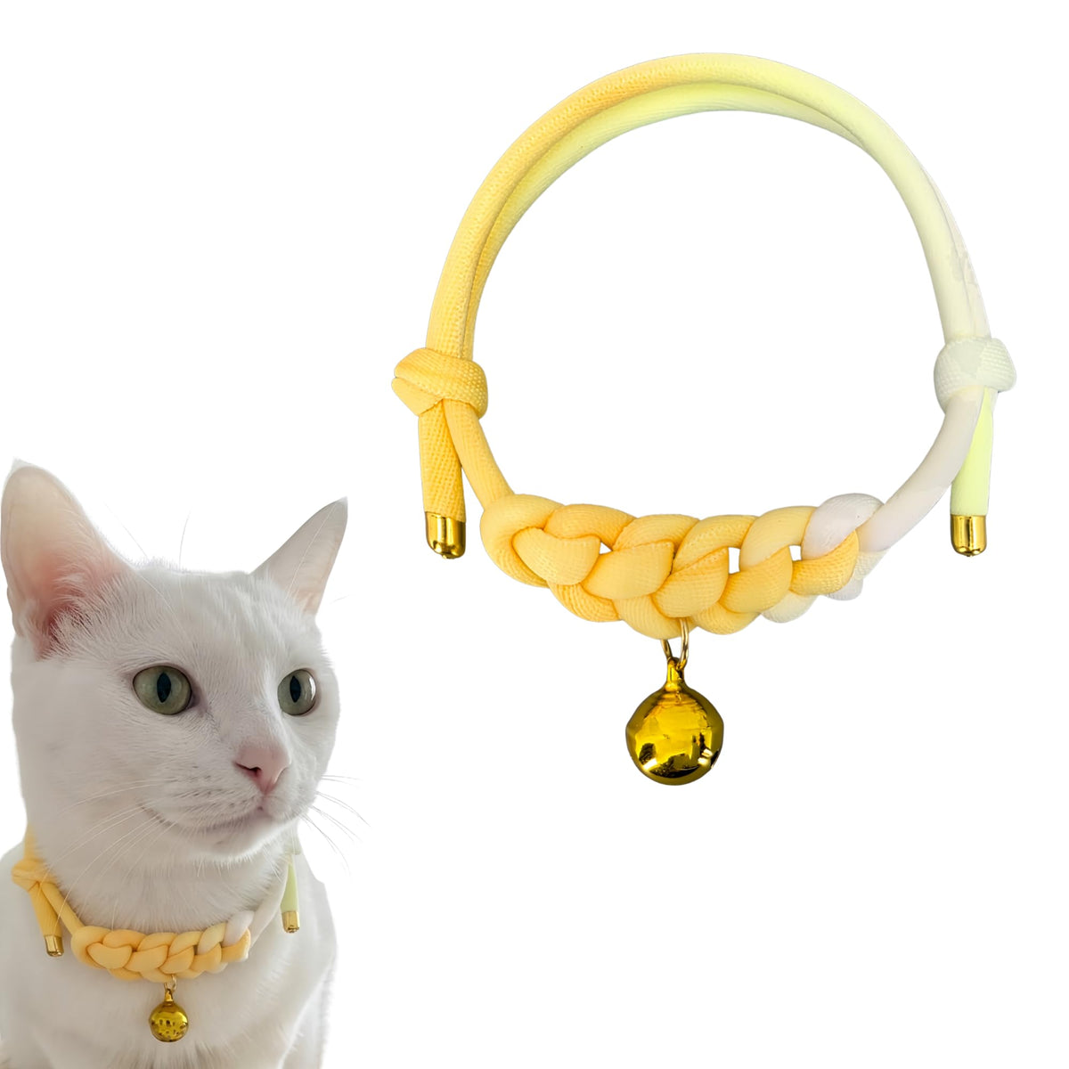 Cat Collar with Bell, Cute Adjustable Cotton Kitten Collar, Soft Lightweight Slip On Collar for Indoor Cats, Handmade in California (Green Ombre)
