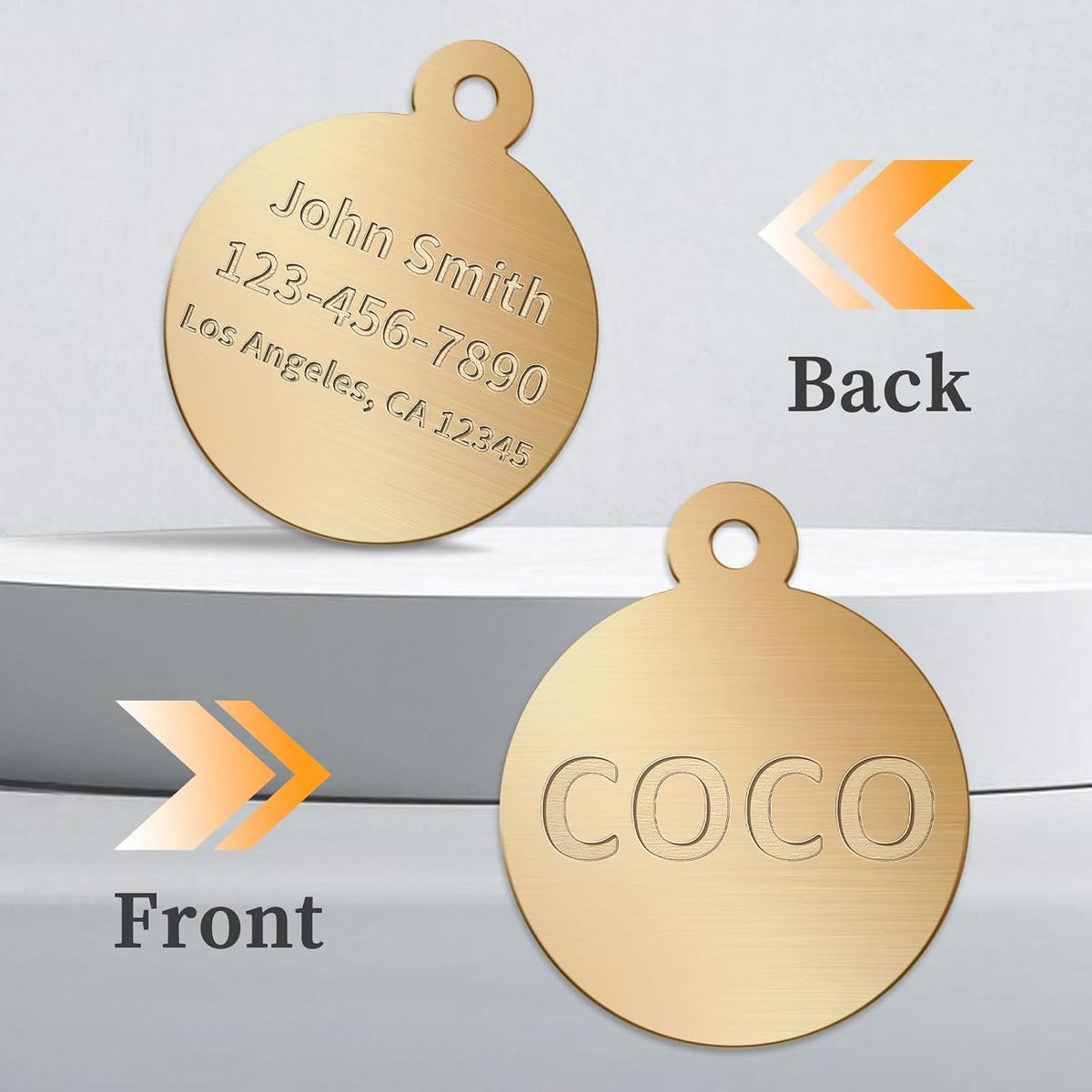 Personalized Solid Brass Dog Tag, Custom Deep Engraved Pet Tags