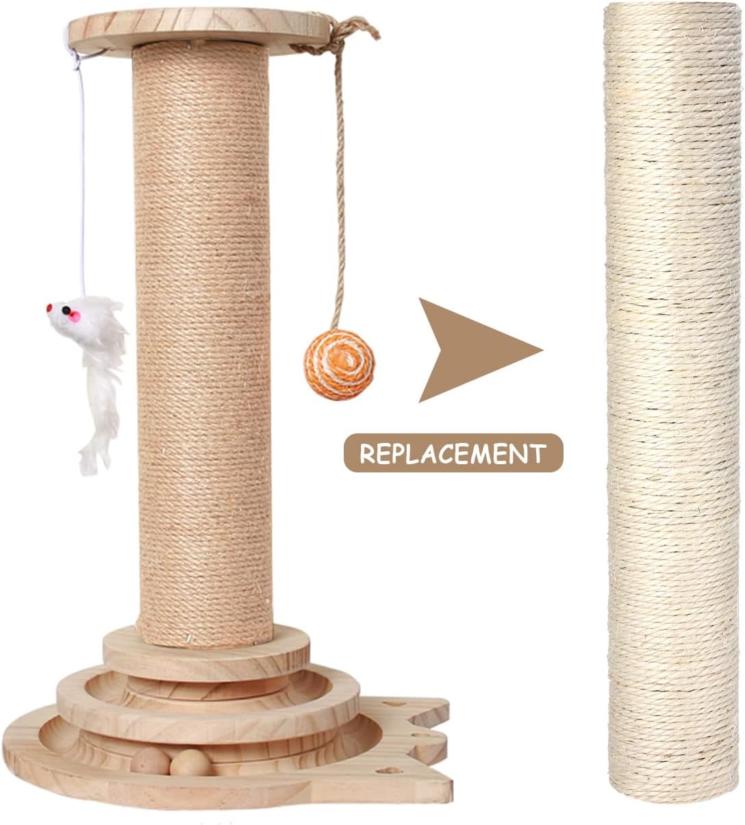 PowerKing Natural Sisal Replacement Scratching Post, 15.7'' 2 Pieces M8 Cat Scratch Post Refill Pole Parts for Refurbishment, Include Screws (White)