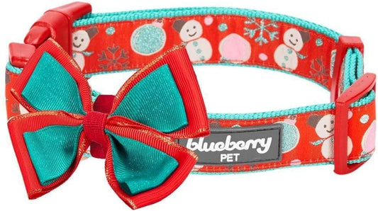 Blueberry Pet “Moments of Excitement” Christmas Snowman Adjustable Bowtie Dog Collar, X-Small, Fits 8"-11" Neck
