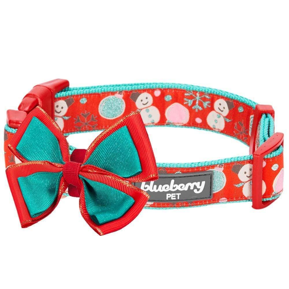 Blueberry Pet “Moments of Excitement” Christmas Snowman Adjustable Bowtie Dog Collar, X-Small, Fits 8"-11" Neck