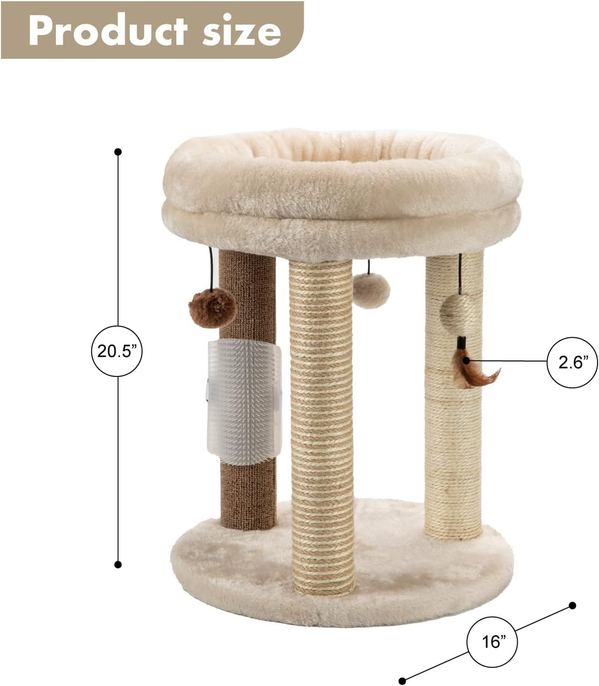 MECOOL 4in1 Small Cat Tree,Scratching Post with Tower Soft Bed, Sisal Carpet Jute Posts with Three Hanging Ball Toys and Massage Brush for Indoor Cats