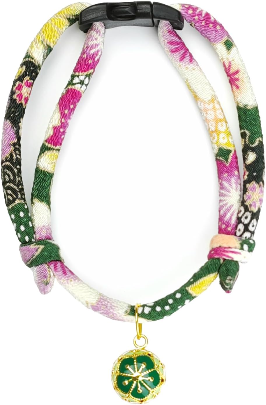 Breakaway Cat Collar. Japanese Plum Blossom Bell & Chic Kimono Design, Soft Adjustable Kitten Collar for Boys & Girls