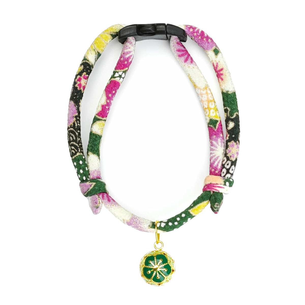 Breakaway Cat Collar. Japanese Plum Blossom Bell & Chic Kimono Design, Soft Adjustable Kitten Collar for Boys & Girls