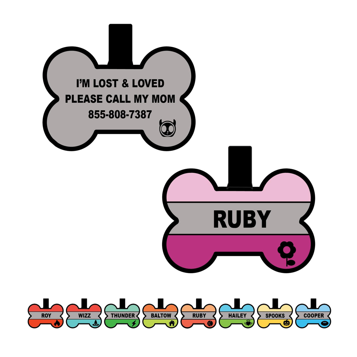 Silent Dog Tag Personalized with 5 Lines of Custom Deep Engraved Durable Soundless Silicone Pet ID Name Tag Bone Design Blue
