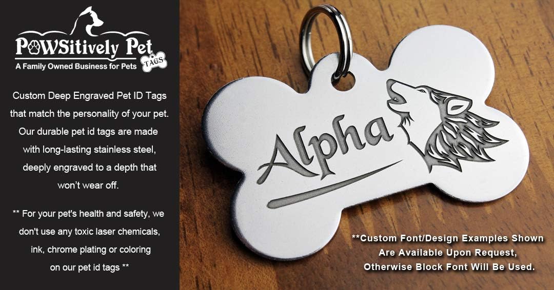DEEP Engraved Premium Dog & Cat ID Tag – Personalized, Stainless Steel, Long-Lasting Durability - Bone 1" x1-1/2 (2-Side Engraving)