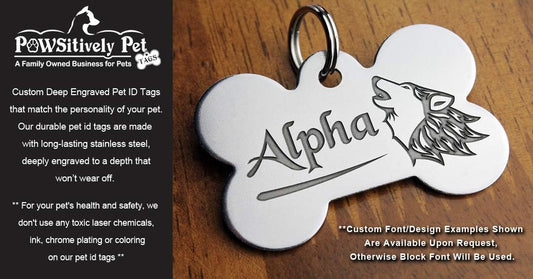 DEEP Engraved Premium Dog & Cat ID Tag – Personalized, Stainless Steel, Long-Lasting Durability - Bone 1" x1-1/2 (2-Side Engraving)