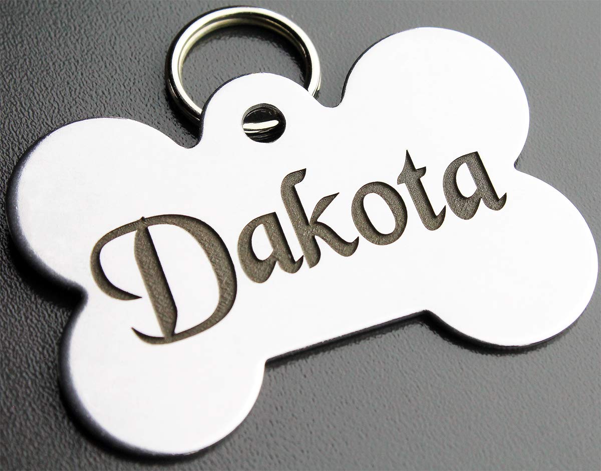 DEEP Engraved Premium Dog & Cat ID Tag – Personalized, Stainless Steel, Long-Lasting Durability - Bone 1" x1-1/2 (2-Side Engraving)