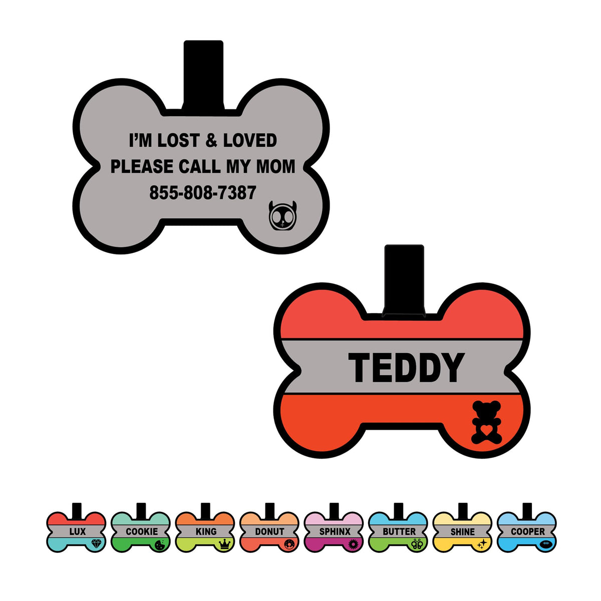 Silent Dog Tag Personalized with 5 Lines of Custom Deep Engraved Durable Soundless Silicone Pet ID Name Tag Bone Design Blue