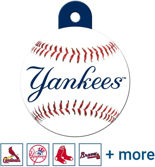 GoTags MLB New York Yankees Personalized Dog Tags, Round Baseball Shape Solid Brass Engraved Pet ID Tags