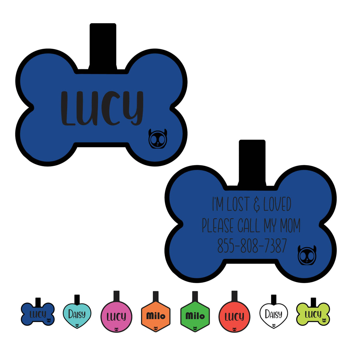 Silicone Silent Dog Tag Personalized with 5 Lines of Custom Deep Engraved Durable Soundless Pet ID Name Tag Bone Tiffany